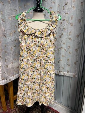 Floral Ruffle-Neck Sundress in Yellow & Pink